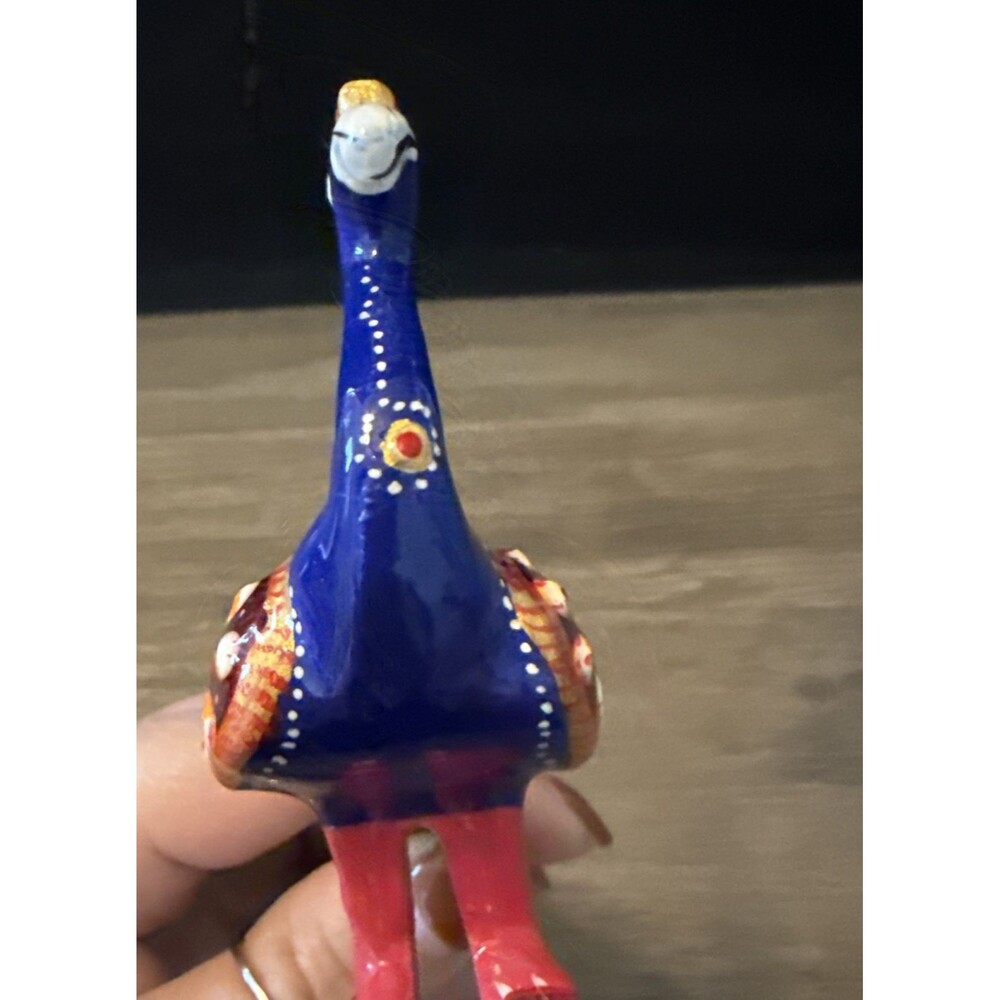 Hand Painted Metal Peacock Statue Folk Art Figurine 6" - Picture 6 of 11